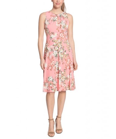 Petite Pleated Keyhole Floral-Print Midi Dress Pink $50.49 Dresses