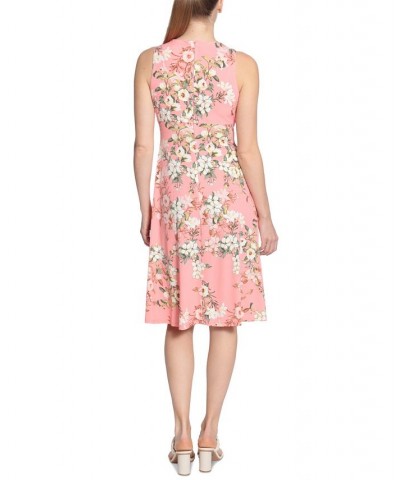 Petite Pleated Keyhole Floral-Print Midi Dress Pink $50.49 Dresses