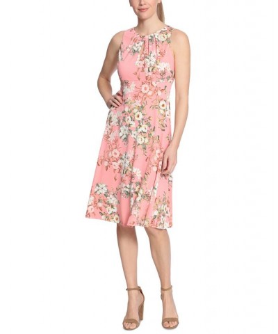 Petite Pleated Keyhole Floral-Print Midi Dress Pink $50.49 Dresses