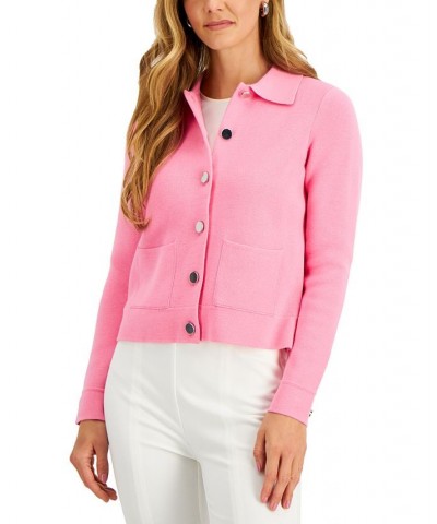 Women's Cropped Sweater Blazer Pink $20.48 Jackets