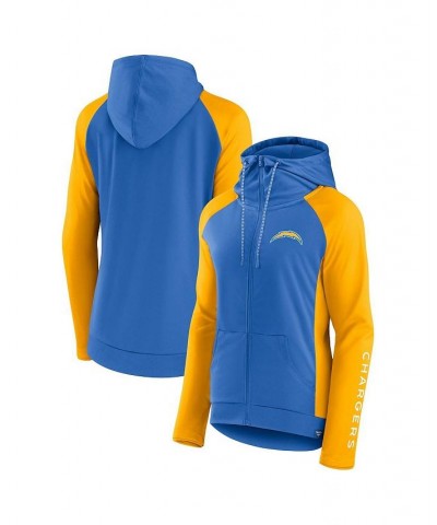 Women's Branded Powder Blue Gold Los Angeles Chargers End Around Raglan Full-Zip Hoodie Blue $29.28 Sweatshirts