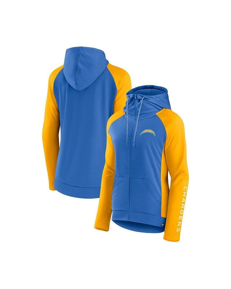 Women's Branded Powder Blue Gold Los Angeles Chargers End Around Raglan Full-Zip Hoodie Blue $29.28 Sweatshirts