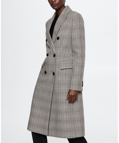Women's Double-Breasted Check Coat Gray $63.00 Coats