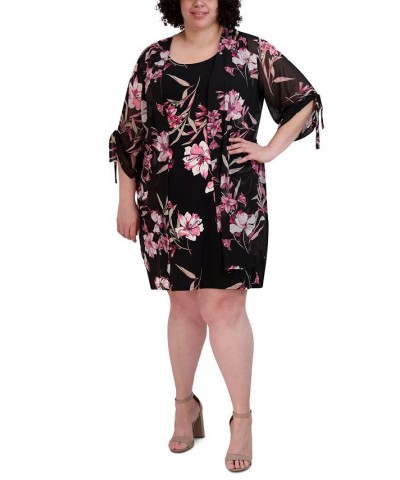 Plus Size Printed Jacket & Shift Dress Black/Pink $53.41 Dresses