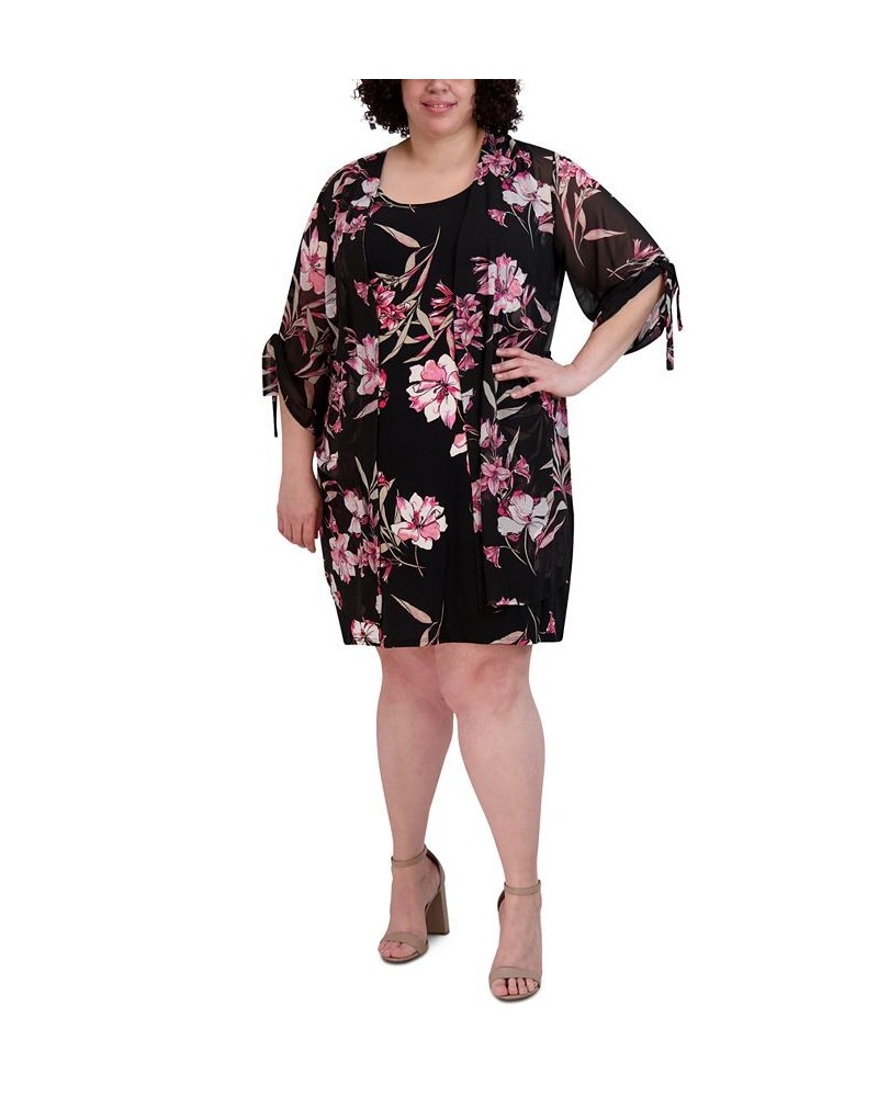 Plus Size Printed Jacket & Shift Dress Black/Pink $53.41 Dresses