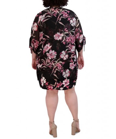 Plus Size Printed Jacket & Shift Dress Black/Pink $53.41 Dresses