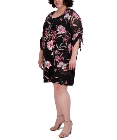 Plus Size Printed Jacket & Shift Dress Black/Pink $53.41 Dresses