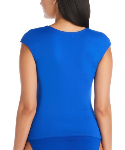 Women's Let's Get Twisted Cap-Sleeve Tankini Top Blue $40.59 Swimsuits