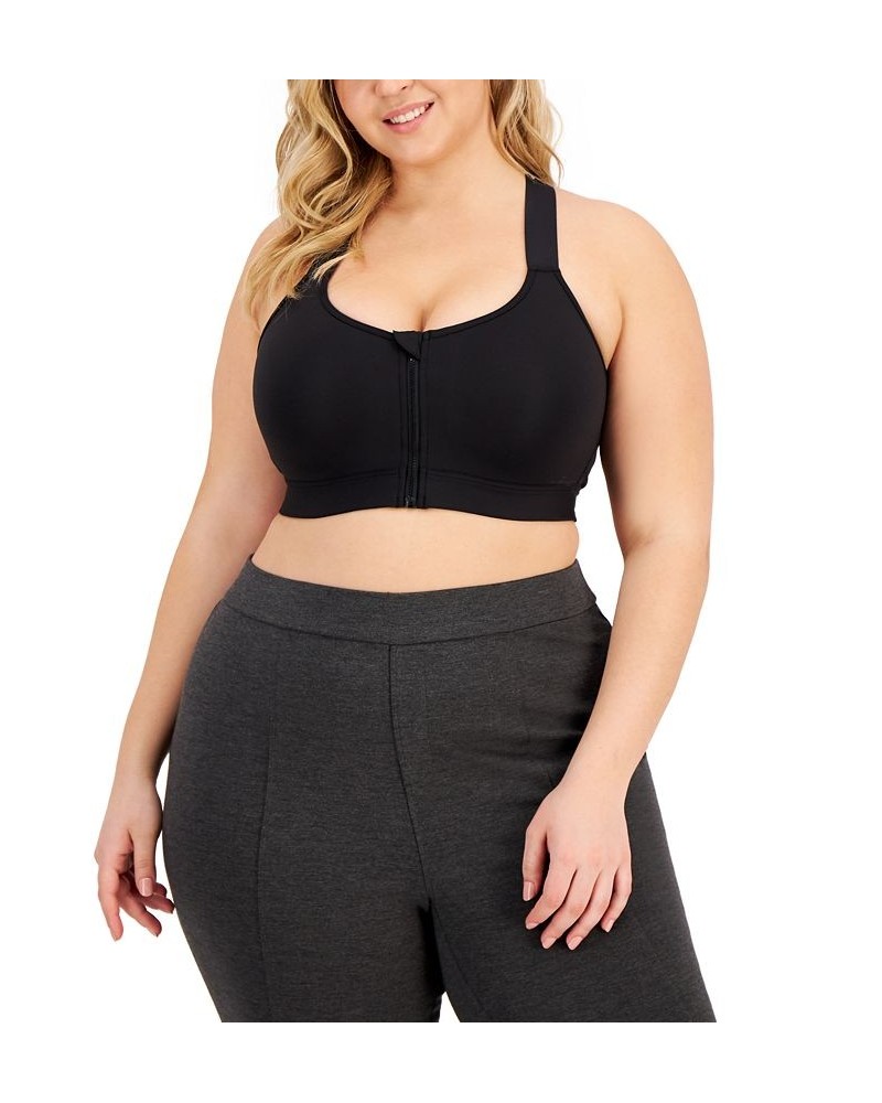 Plus Size High-Impact Zip-Front Sports Bra Black $14.27 Bras