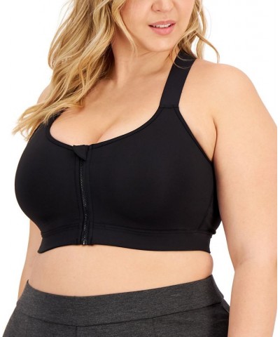 Plus Size High-Impact Zip-Front Sports Bra Black $14.27 Bras