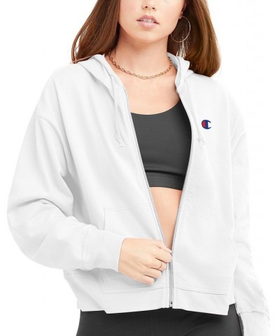 Women's Long-Sleeve Zip-Front T-Shirt Hoodie White $20.56 Tops