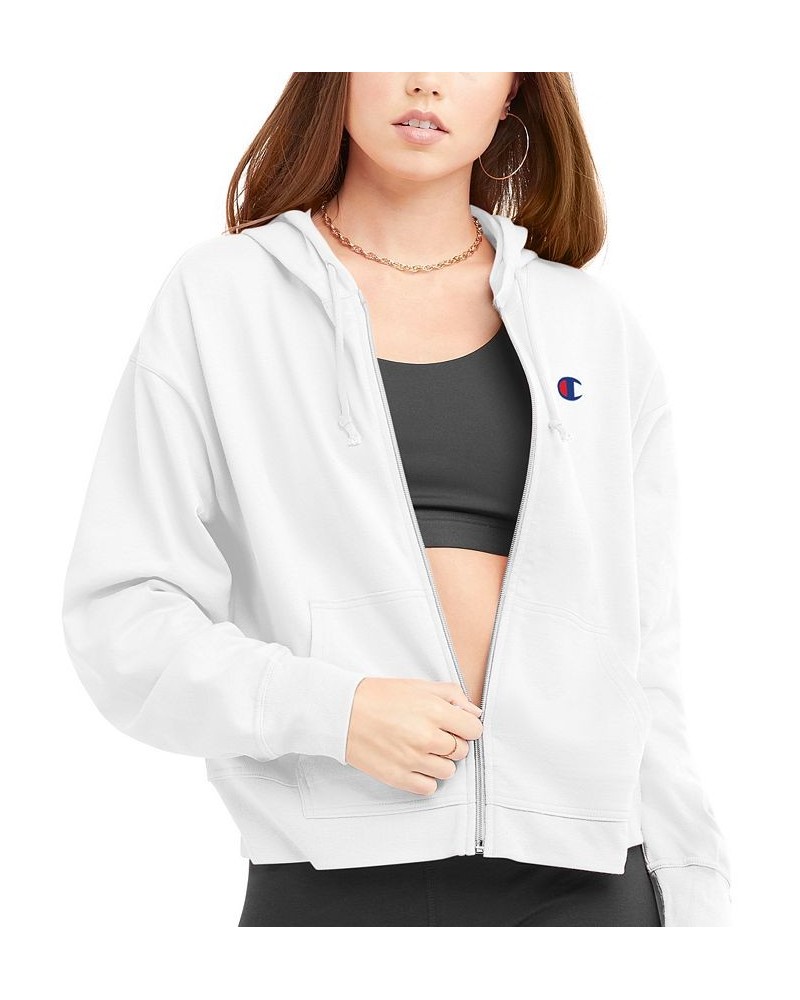 Women's Long-Sleeve Zip-Front T-Shirt Hoodie White $20.56 Tops