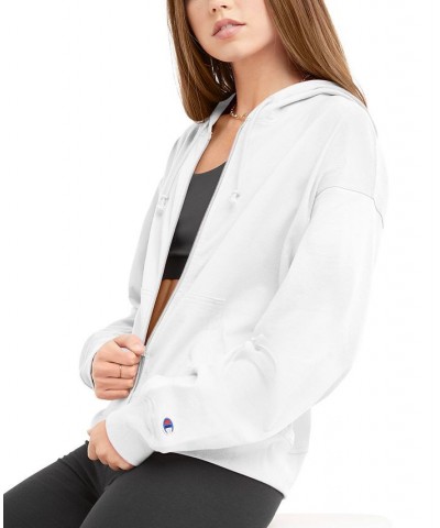 Women's Long-Sleeve Zip-Front T-Shirt Hoodie White $20.56 Tops