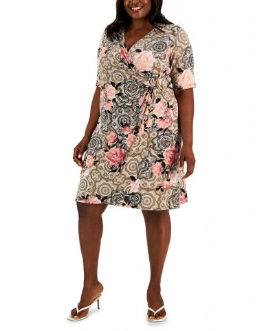 Plus Size Ring-Detail Elbow-Sleeve Jersey Dress Taupe $27.43 Dresses
