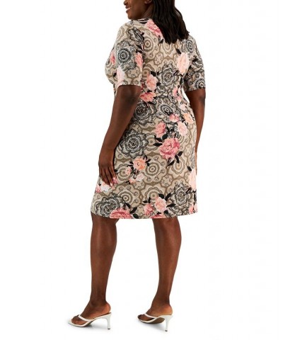 Plus Size Ring-Detail Elbow-Sleeve Jersey Dress Taupe $27.43 Dresses