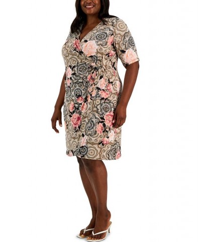 Plus Size Ring-Detail Elbow-Sleeve Jersey Dress Taupe $27.43 Dresses