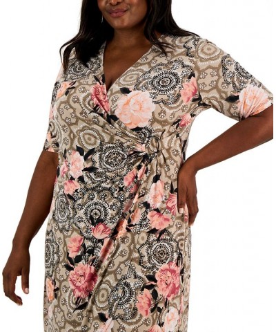 Plus Size Ring-Detail Elbow-Sleeve Jersey Dress Taupe $27.43 Dresses