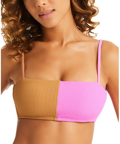 Women's Balancing Act Two-Toned Bandeau Bikini Top Pink Aura + Maple $34.85 Swimsuits