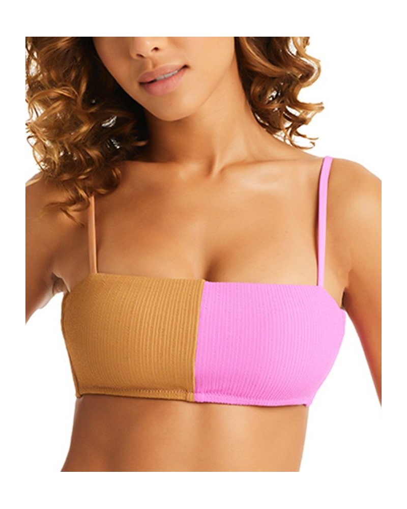 Women's Balancing Act Two-Toned Bandeau Bikini Top Pink Aura + Maple $34.85 Swimsuits