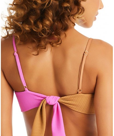 Women's Balancing Act Two-Toned Bandeau Bikini Top Pink Aura + Maple $34.85 Swimsuits