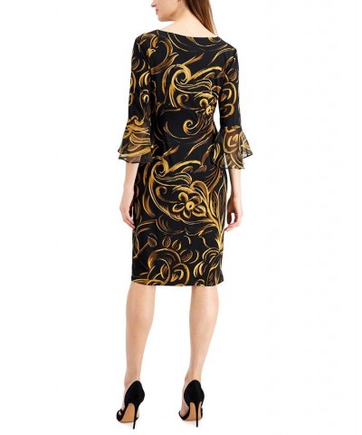 Printed Bell-Sleeve Dress Mustard $19.89 Dresses