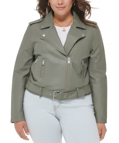 Plus Size Faux Leather Belted Motorcycle Jacket Wheat $47.00 Jackets
