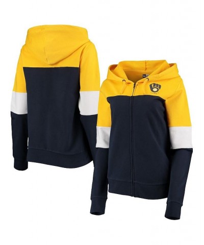 Women's Navy Milwaukee Brewers Colorblock French Terry Full-Zip Hoodie Navy $33.05 Sweatshirts