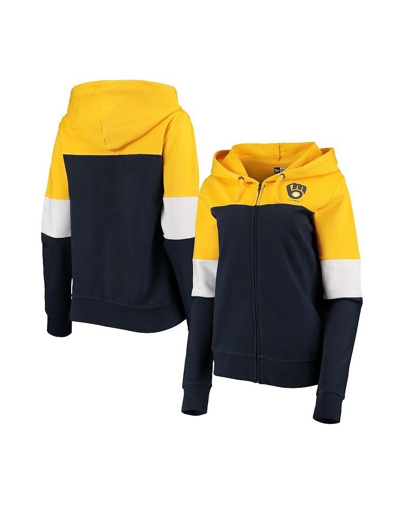 Women's Navy Milwaukee Brewers Colorblock French Terry Full-Zip Hoodie Navy $33.05 Sweatshirts