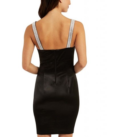 Juniors' Embellished-Strap Satin Bodycon Dress Black $18.48 Dresses