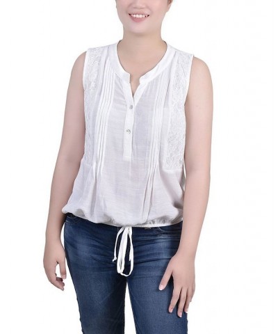 Petite Size Sleeveless Pintucked Blouse White $16.70 Tops