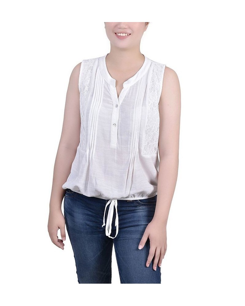 Petite Size Sleeveless Pintucked Blouse White $16.70 Tops