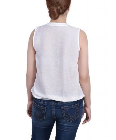 Petite Size Sleeveless Pintucked Blouse White $16.70 Tops