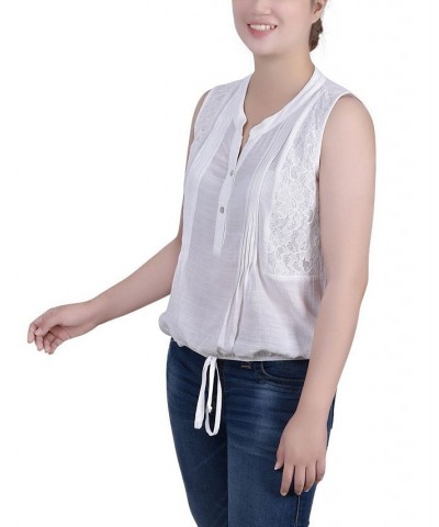 Petite Size Sleeveless Pintucked Blouse White $16.70 Tops