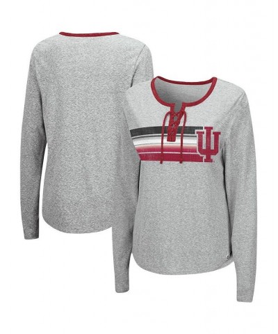 Women's Heathered Gray Indiana Hoosiers Sundial Tri-Blend Long Sleeve Lace-Up T-shirt Heathered Gray $23.00 Tops