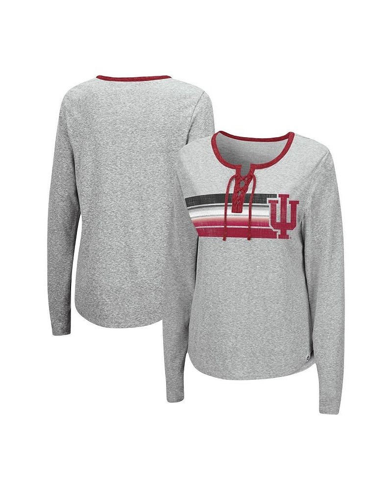 Women's Heathered Gray Indiana Hoosiers Sundial Tri-Blend Long Sleeve Lace-Up T-shirt Heathered Gray $23.00 Tops