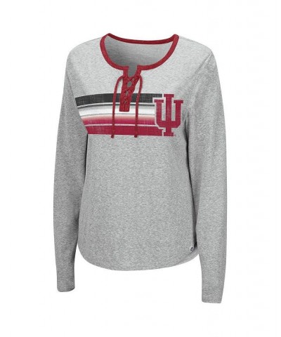 Women's Heathered Gray Indiana Hoosiers Sundial Tri-Blend Long Sleeve Lace-Up T-shirt Heathered Gray $23.00 Tops