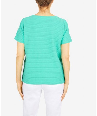 Women's Classics Spliced Ottoman Texture Knit Short Sleeve Top Sea Green $29.03 Tops