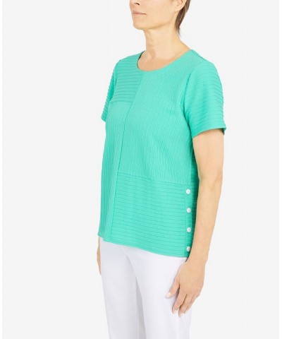 Women's Classics Spliced Ottoman Texture Knit Short Sleeve Top Sea Green $29.03 Tops