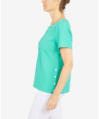 Women's Classics Spliced Ottoman Texture Knit Short Sleeve Top Sea Green $29.03 Tops