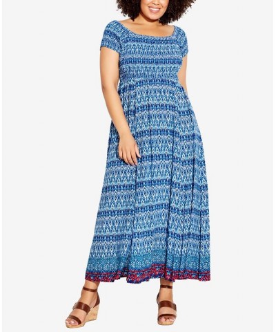 Plus Size Paelynn Border Dress Ikat Aqua $24.68 Dresses