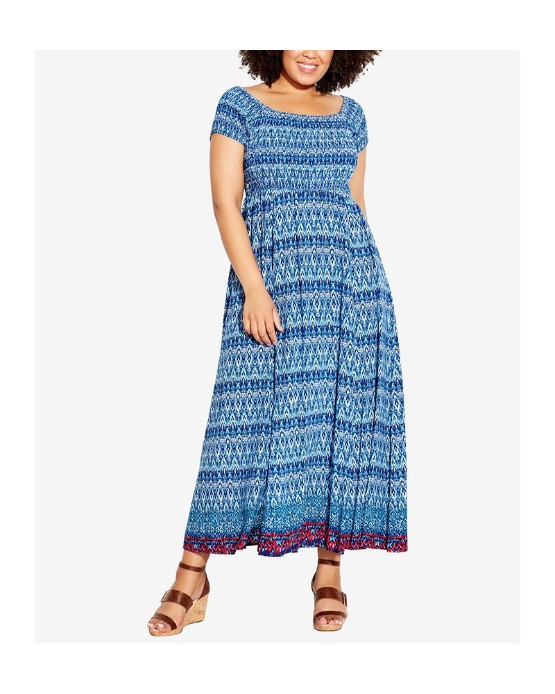 Plus Size Paelynn Border Dress Ikat Aqua $24.68 Dresses