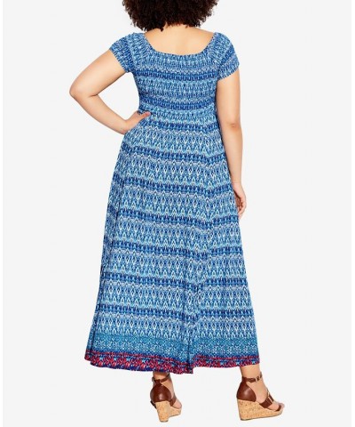 Plus Size Paelynn Border Dress Ikat Aqua $24.68 Dresses