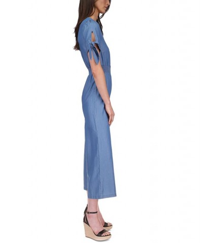 Women's V-Neck Tie-Sleeve Jumpsuit Light Cadet Wash $39.97 Pants