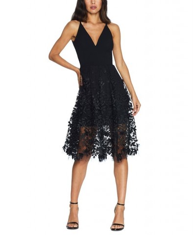 Darleen Deep-V Floral-Appliqué Dress Black $129.60 Dresses