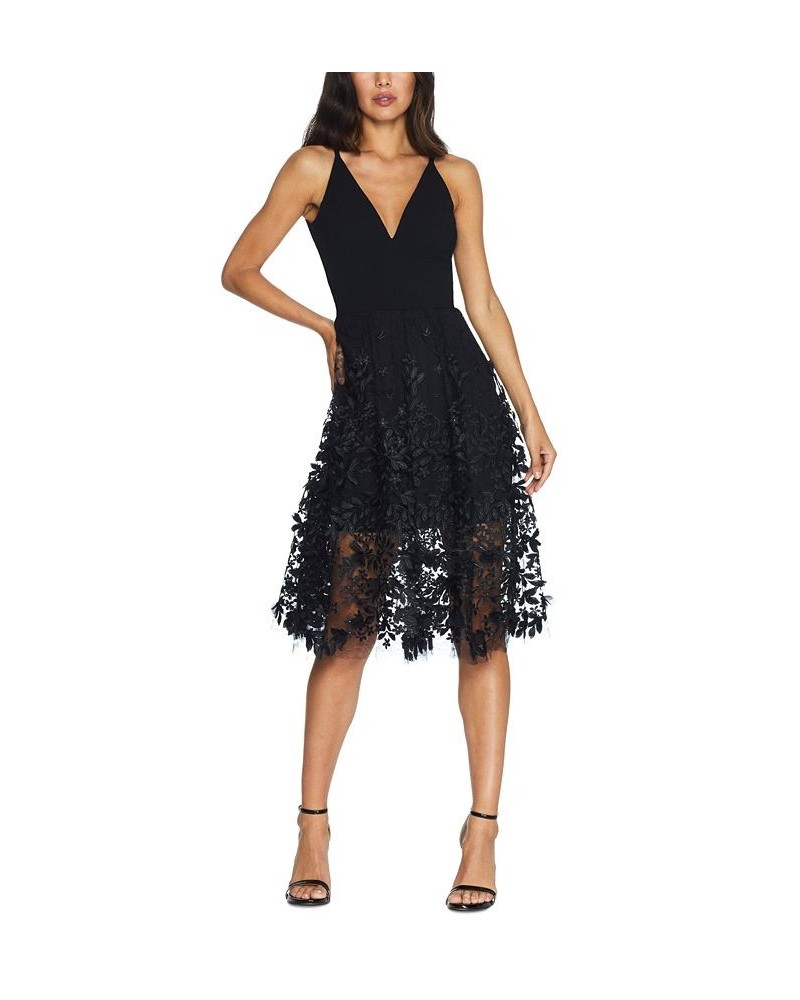 Darleen Deep-V Floral-Appliqué Dress Black $129.60 Dresses