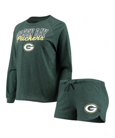 Women's Green Green Bay Packers Meter Knit Long Sleeve Raglan Top and Shorts Sleep Set Green $35.69 Pajama