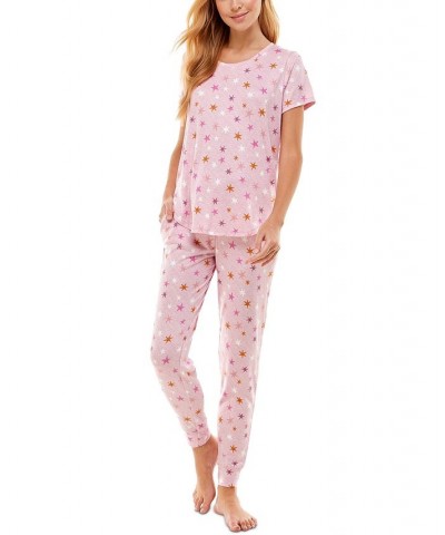 Scoop Neck T-Shirt & Jogger Pants Pajama Set Sky Dance Stars Cameo Pink $12.00 Sleepwear