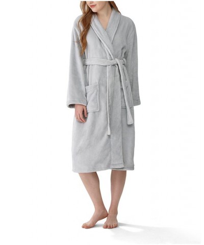 Women's Shawl Collar Belted Robe Gray $32.00 Sleepwear