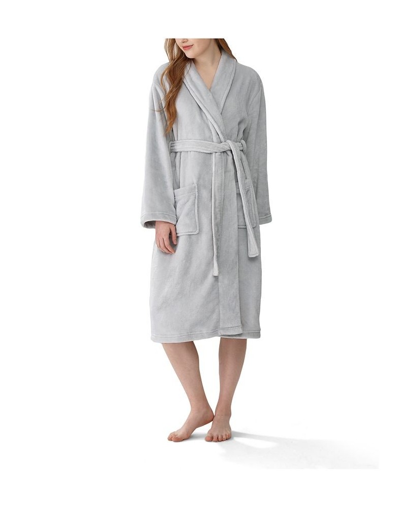 Women's Shawl Collar Belted Robe Gray $32.00 Sleepwear