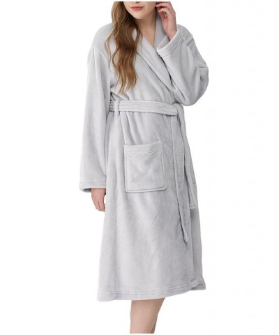 Women's Shawl Collar Belted Robe Gray $32.00 Sleepwear